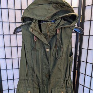 Market & Spruce Green Full Zip Military Utility Vest with Hood, Medium